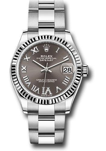Rolex Steel and White Gold Datejust 31 Watch Fluted Bezel Dark Gre