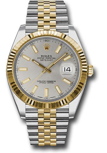 Rolex Steel and Yellow Gold Rolesor Datejust 41 Watch - Fluted Bezel - Silver Index Dial - Jubilee Bracelet - 126333 sij