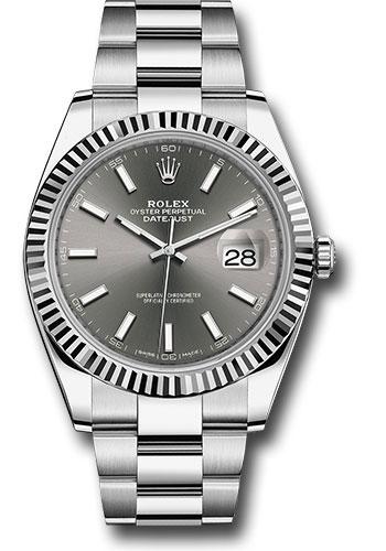 Rolex Steel and White Gold Rolesor Datejust 41 Watch - Fluted Bezel - Dark Rhodium Index Dial - Oyster Bracelet - 126334 dkrio