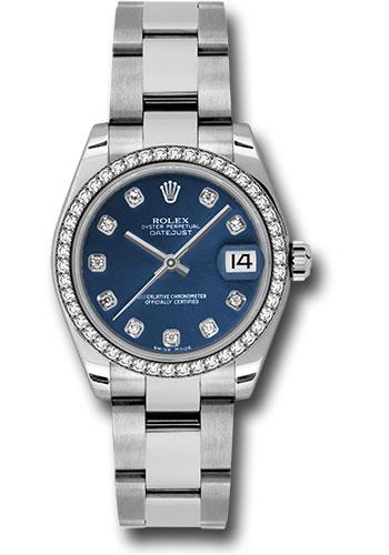 Rolex Steel and White Gold Datejust 31 Watch - 46 Diamond Bezel - Blue Diamond Dial - Oyster Bracelet - 178384 bldo