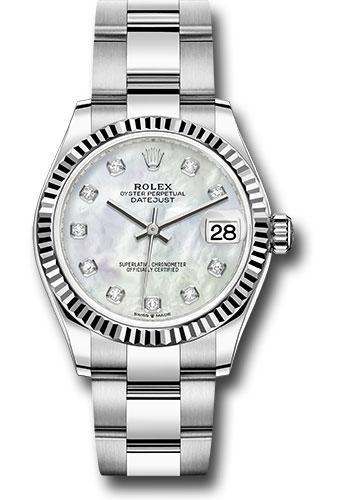 Rolex Steel and White Gold Datejust 31 Watch - Fluted Bezel - White Mother-Of-Pearl Diamond Dial - Oyster Bracelet - 278274 mdo