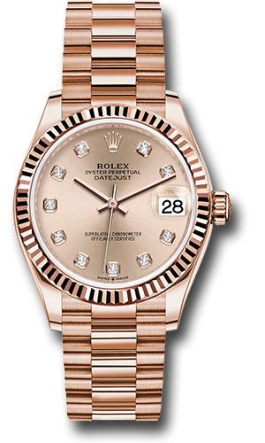 Rolex Everose Gold Datejust 31 Watch - Fluted Bezel - Rose Diamond Dial - President Bracelet - 278275 rsdp