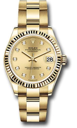 Rolex Yellow Gold Datejust 31 Watch - Fluted Bezel - Champagne Diamond Dial - Oyster Bracelet - 278278 chdo