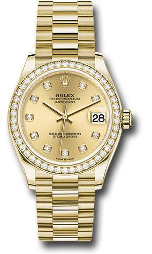 Rolex Yellow Gold Datejust 31 Watch - Diamond Bezel - Champagne Diamond Dial - President Bracelet - 278288RBR chdp