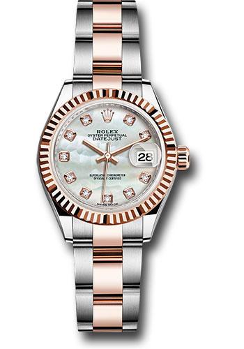 Rolex Steel and Everose Gold Rolesor Lady-Datejust 28 Watch - Fluted Bezel - White Mother-Of-Pearl Diamond Dial - Oyster Bracelet - 279171 mdo