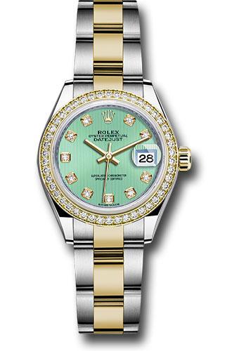 Rolex Steel and Yellow Gold Rolesor Lady-Datejust 28 Watch - Diamond Bezel - Mint Green Diamond Dial - Oyster Bracelet - 279383RBR mgdo