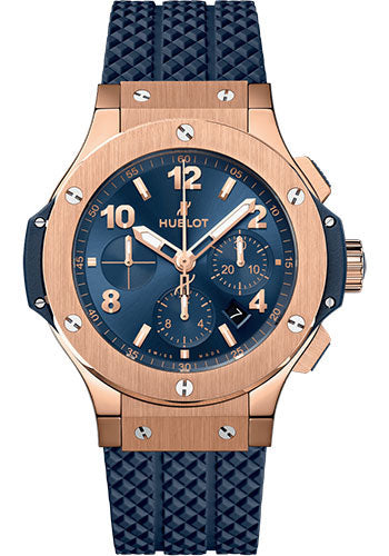 Hublot Big Bang Original Gold Blue Watch - 44 mm - Blue Dial - Blue Structured Rubber Strap - 301.PX.710.RX