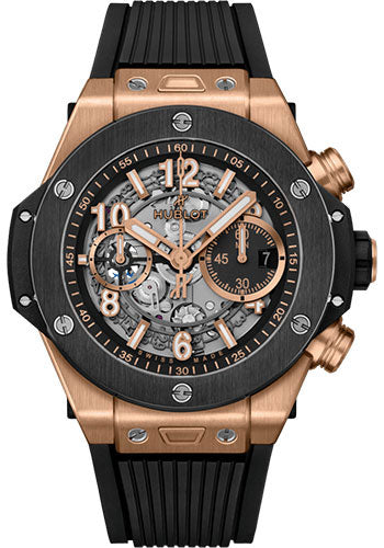 Hublot Big Bang Unico King Gold Ceramic Watch - 44 mm - Black Skeleton Dial - Black Rubber Strap - 421.OM.1180.RX