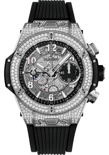 Hublot Big Bang Unico Titanium PavŽ Watch - 42 mm - Black Skeleton Dial - Black Rubber Strap - 441.NX.1171.RX.1704