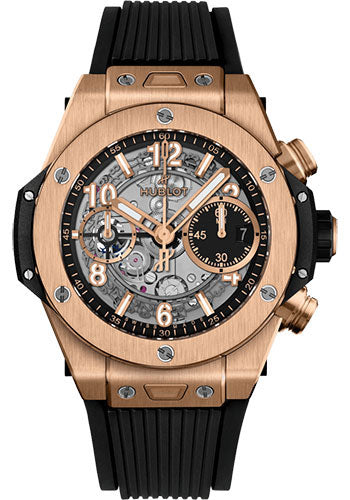 Hublot Big Bang Unico King Gold Watch - 42 mm - Black Skeleton Dial - Black Rubber Strap - 441.OX.1181.RX