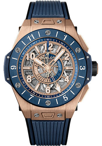 Hublot Big Bang Unico Gmt King Gold Blue Ceramic Watch - 45 mm - Blue And Gold-Plated Skeleton Dial - 471.OL.7128.RX