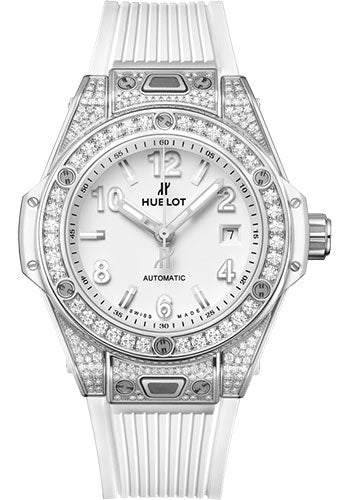 Hublot Big Bang One Click Steel White PavŽ Watch - 33 mm - White Dial - White Rubber Strap - 485.SE.2010.RW.1604