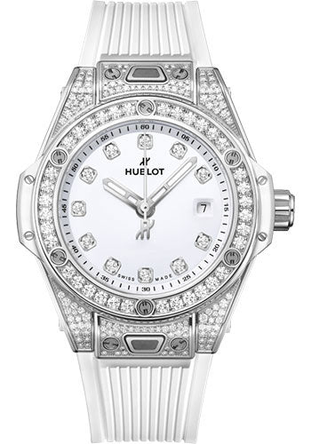 Hublot Big Bang One Click Steel White PavŽ Watch - 33 mm - White Dial - White Rubber Strap - 485.SE.2210.RW.1604