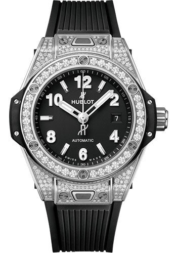 Hublot Big Bang One Click Steel PavŽ Watch - 33 mm - Black Dial - Black Rubber Strap - 485.SX.1170.RX.1604