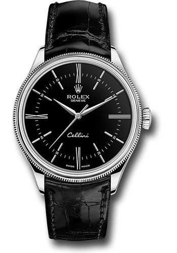 Rolex Cellini Time Watch - White Gold - Black Dial - Black Leather Strap - 50509 bkbk