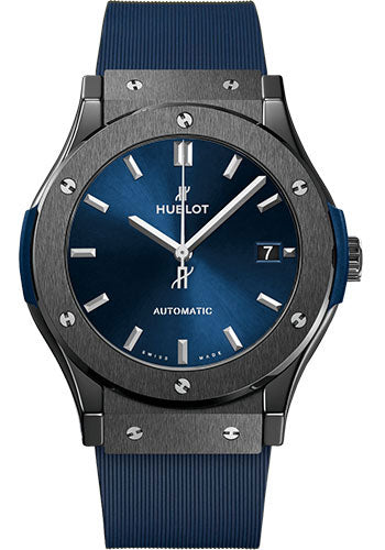 Hublot Classic Fusion Ceramic Blue Watch - 45 mm - Blue Dial - Blue Lined Rubber Strap - 511.CM.7170.RX