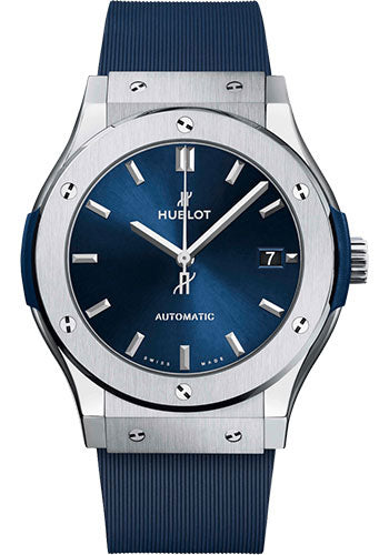 Hublot Classic Fusion Titanium Blue Watch - 45 mm - Blue Dial - Blue Lined Rubber Strap - 511.NX.7170.RX