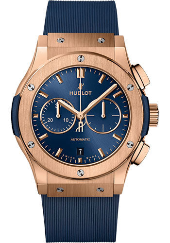 Hublot Classic Fusion Chronograph King Gold Blue Watch - 42 mm - Blue Dial - Blue Lined Rubber Strap - 541.OX.7180.RX