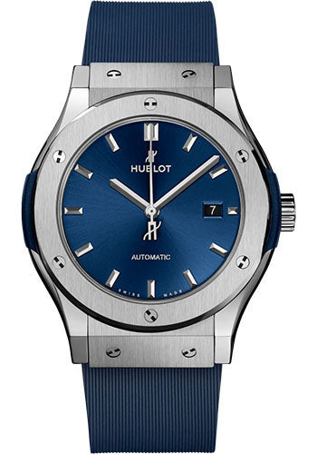 Hublot Classic Fusion Titanium Blue Watch - 42 mm - Blue Dial - Blue Lined Rubber Strap - 542.NX.7170.RX