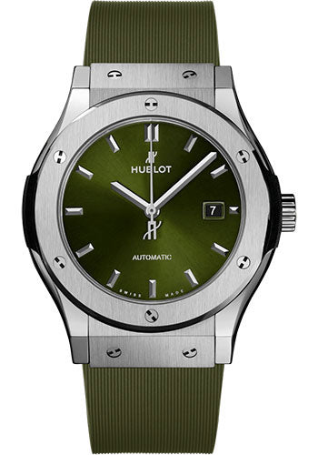 Hublot Classic Fusion Titanium Green Watch - 42 mm - Green Dial - Green Lined Rubber Strap - 542.NX.8970.RX