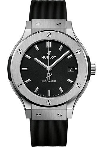 Hublot Classic Fusion Titanium Watch - 38 mm - Black Dial - Black Lined Rubber Strap - 565.NX.1171.RX