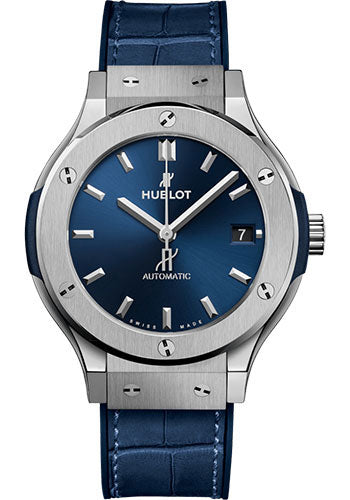 Hublot Classic Fusion Titanium Blue Watch - 38 mm - Blue Dial - Blue Rubber and Leather Strap - 565.NX.7170.LR