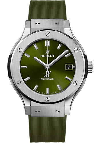 Hublot Classic Fusion Titanium Green Watch - 38 mm - Green Dial - Green Lined Rubber Strap - 565.NX.8970.RX