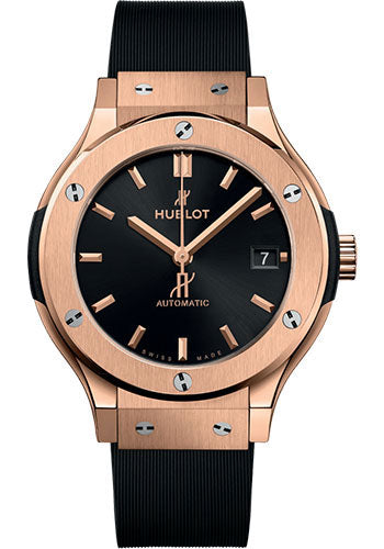 Hublot Classic Fusion King Gold Watch - 38 mm - Black Dial - Black Lined Rubber Strap - 565.OX.1480.RX