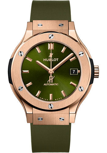 Hublot Classic Fusion King Gold Green Watch - 38 mm - Green Dial - Green Lined Rubber Strap - 565.OX.8980.RX