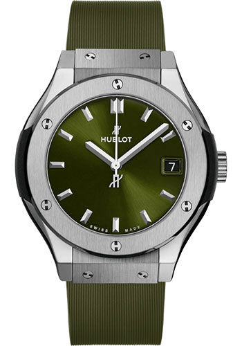 Hublot Classic Fusion Titanium Green Watch - 33 mm - Green Dial - Green Lined Rubber Strap - 581.NX.8970.RX