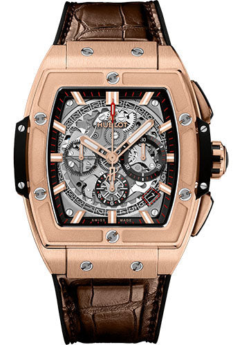 Hublot Spirit of Big Bang King Gold Watch - 42 mm - Sapphire Dial - Black Rubber and Brown Leather Strap - 641.OX.0183.LR