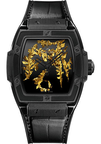 Hublot Spirit of Big Bang Gold Crystal Watch - 42 mm - Black Dial - Black Rubber and Leather Strap - 643.CX.0660.LR