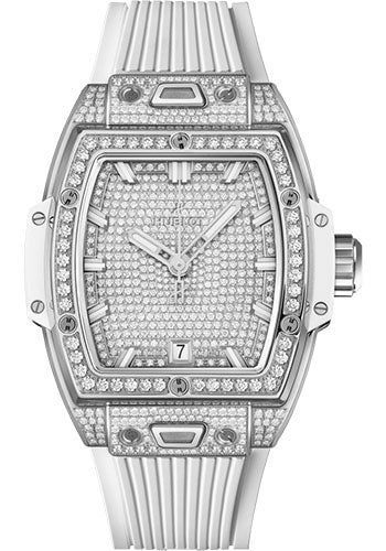 Hublot Spirit of Big Bang Titanium White Full PavŽ Watch - 39 mm - Titanium Dial - White Rubber Strap - 662.NE.9000.RW.1604