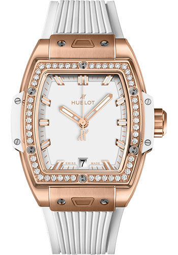 Hublot Spirit of Big Bang King Gold White Diamonds Watch - 39 mm - White Dial - White Rubber Strap - 662.OE.2080.RW.1204