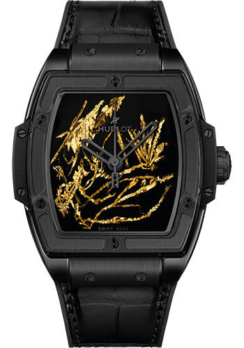 Hublot Spirit of Big Bang Gold Crystal Watch - 39 mm - Black Dial - Black and Blue Rubber Strap - 665.CX.0660.LR