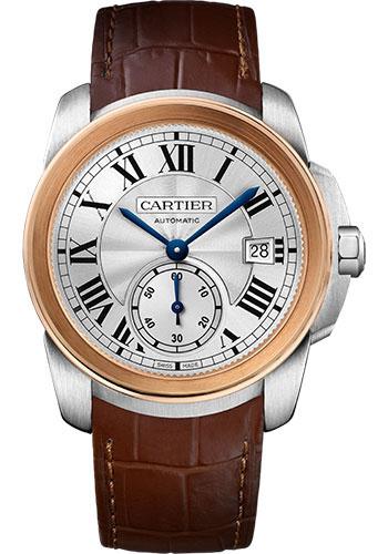 Cartier Calibre de Cartier Watch - 38 mm Steel Case - Pink Gold Bezel - Silvered Dial - Dark Brown Alligator Strap - W2CA0002