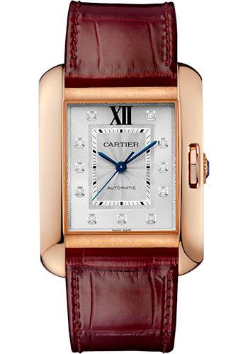 Cartier Tank Anglaise Watch - 39.2 mm Pink Gold Case - Diamond Dial - Bordeaux Alligator Strap - WJTA0006