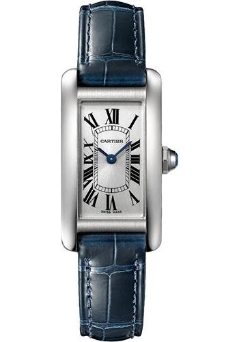 Cartier Tank Americaine Watch - 34.80 mm x 19.00 mm Steel Case - Silver Dial - Navy Blue Leather Strap - WSTA0043